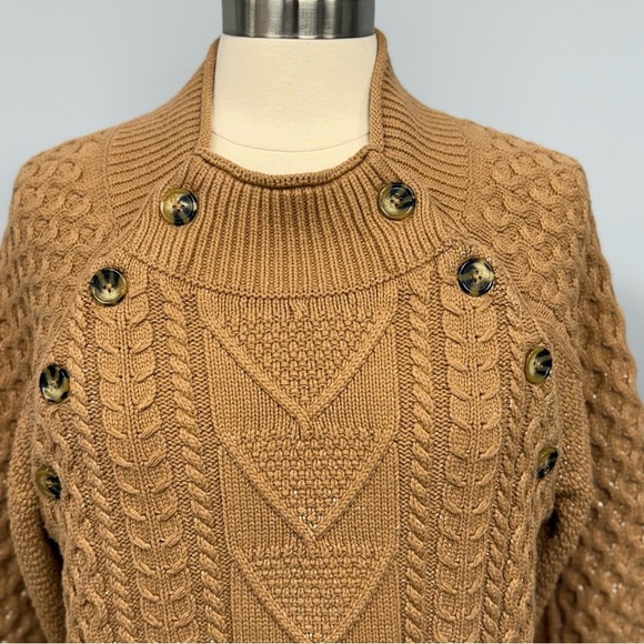 Anthropologie Pilcro Fisherman Tunic Sweater Dress Large Tan & Gold Chunky Knit - Picture 9 of 14